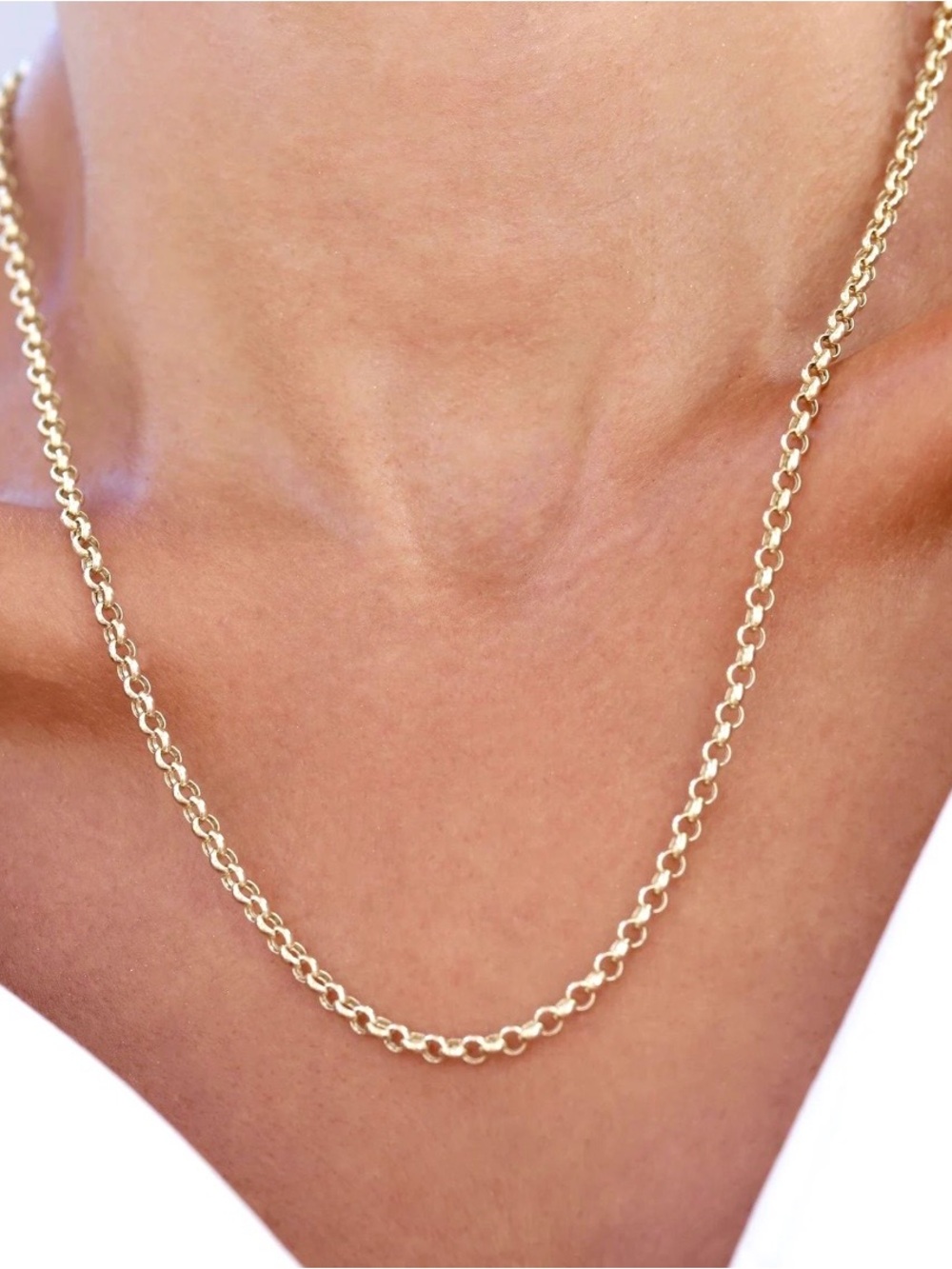 14k Solid Gold Rolo Link Necklace 16 Inch